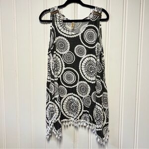 Shoreline Boho Tunic Tank Top Tassel Hem Beach Cover Up L XL